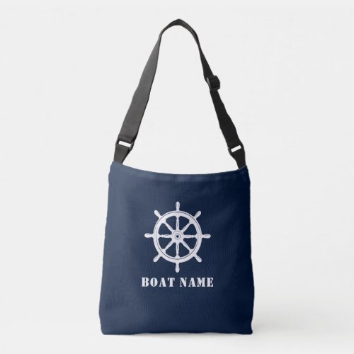 Boat Name Nautical Ships Wheel Helm Deep Blue Crossbody Bag