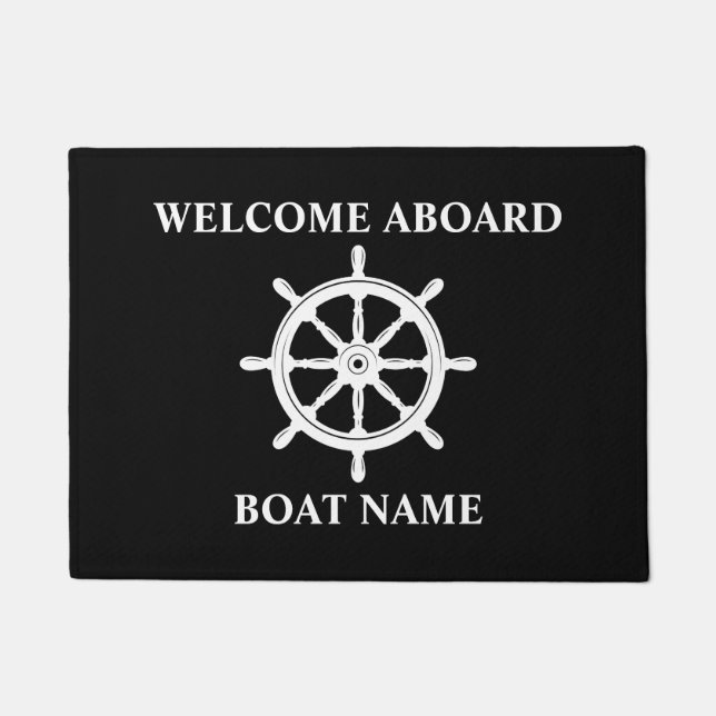 Boat Name Nautical Ships Wheel Helm Welcome Doormat (Front)