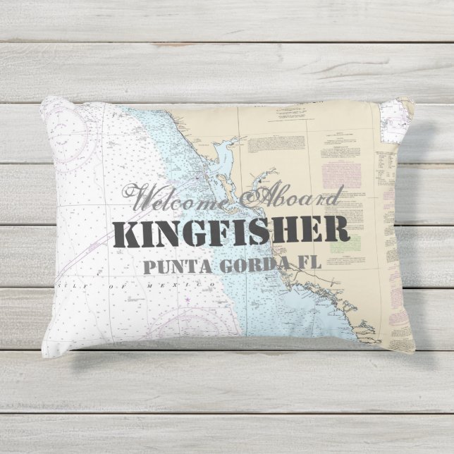 Boat Name & Nautical Welcome Aboard Gulf Coast Outdoor Pillow (Front)