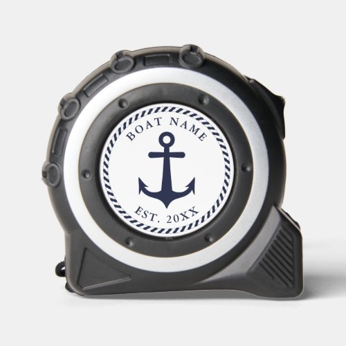 Boat Name Nautical White Navy Blue Anchor Handyman Tape Measure