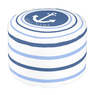 Boat Name Navy Blue Anchor Modern Coastal Pouf