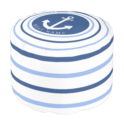 Boat Name Navy Blue Anchor Modern Coastal  Pouf