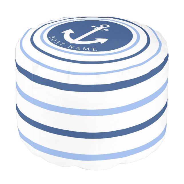 Boat Name Navy Blue Anchor Modern Coastal  Pouf (Angled Back)