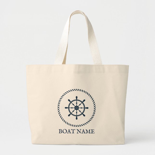 Boat Name Navy Blue Large Tote Bag (Front)