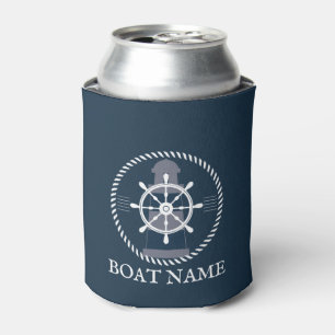 Boat Name Navy Blue Nautical Can Cooler