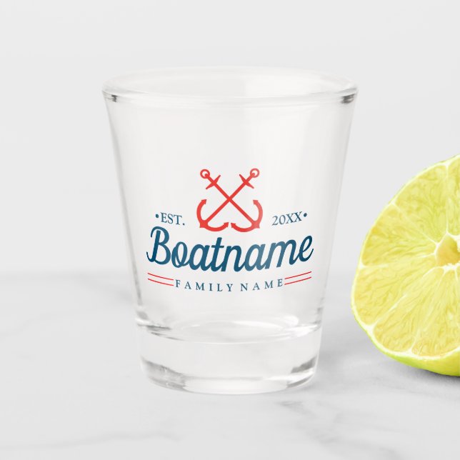 Boat Name Navy Blue Nautical Modern Shot Glass (Front)