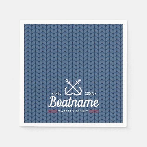 Boat Name Navy Blue Nautical Personalized Knitted Napkins