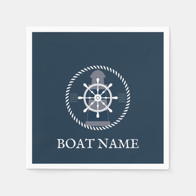Boat Name Navy Blue Nautical Personalized Napkins (Front)