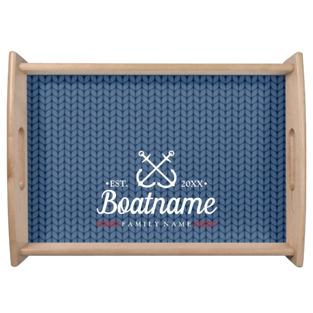 Boat Name Navy Blue Personalized Wool Serving Tray (Front)
