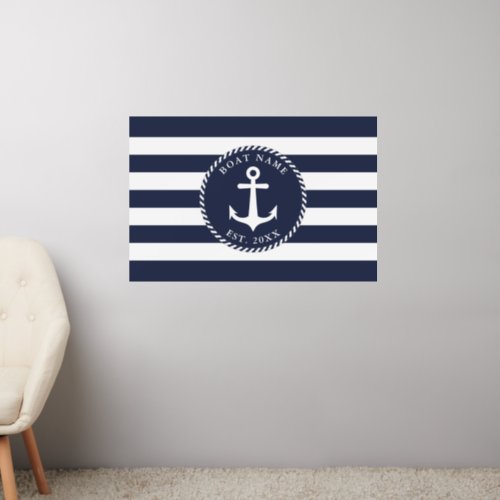 Boat Name Navy Blue White Nautical Anchor Wall Decal