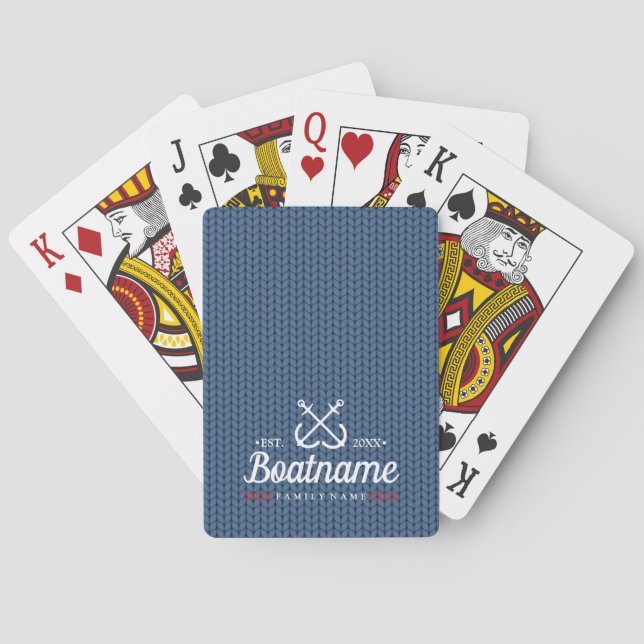 Boat Name Navy Blue Winter Wool Poker Cards (Back)