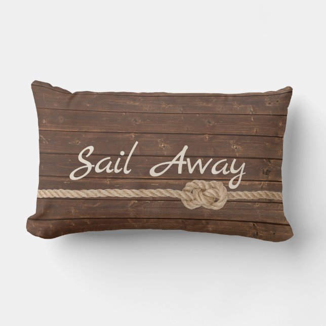 Boat Name On Teak with Knot Lumbar Pillow (Front)