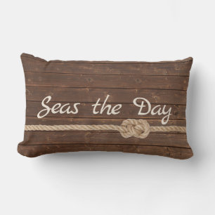 Boat Name On Teak with Rope Knot Lumbar Pillow