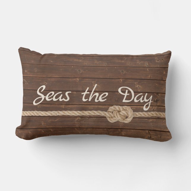 Boat Name On Teak with Rope Knot  Lumbar Pillow (Front)