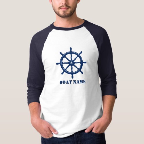 Boat Name or Your Name Ship Helm Wheel Navy Blue T_Shirt