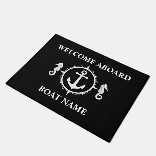 Boat Name Seahorse Anchor Welcome Aboard Black Doormat