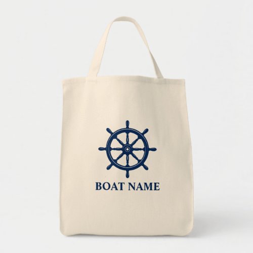 Boat Name Ships Wheel Helm Eco Friendly Grocery Tote Bag