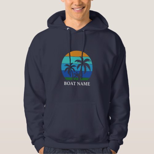 Boat Name Sun Palm Trees Blue Hoodie