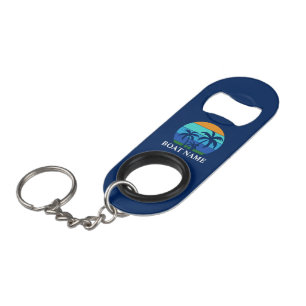 Boat Name Sun Palm Trees Blue Keychain Bottle Opener