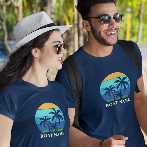 Boat Name Sun Palm Trees Blue T_Shirt