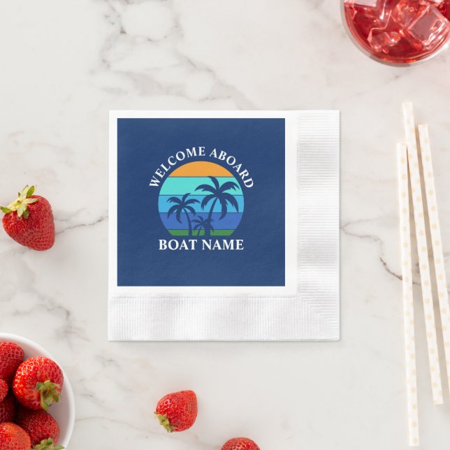 Boat Name Sun Palm Trees Welcome Aboard Cocktail Napkins (Insitu)