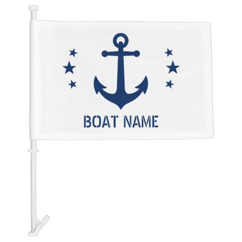 Boat Name Vintage Anchor Stars Navy Blue White Car Flag