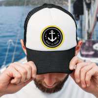 Boat Name Vintage Anchor Stars Rope Black White