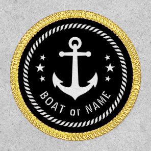Boat Name Vintage Anchor Stars Rope Black White Patch