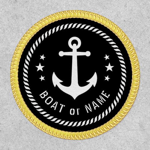 Boat Name Vintage Anchor Stars Rope Black White Patch