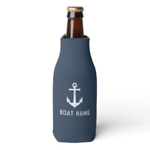 Boat Name Vintage Nautical Anchor Navy Gray Blue Bottle Cooler