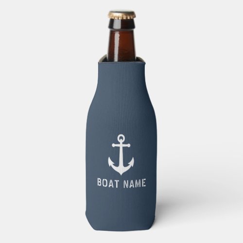 Boat Name Vintage Nautical Anchor Navy Gray Blue Bottle Cooler