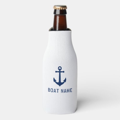 Boat Name Vintage Nautical Anchor Navy  White Bottle Cooler