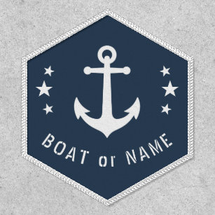 Boat Name Vintage Nautical Anchor Stars Mist Blue Patch