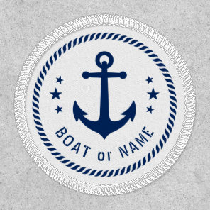 Boat Name Vintage Nautical Anchor Stars Rope White Patch