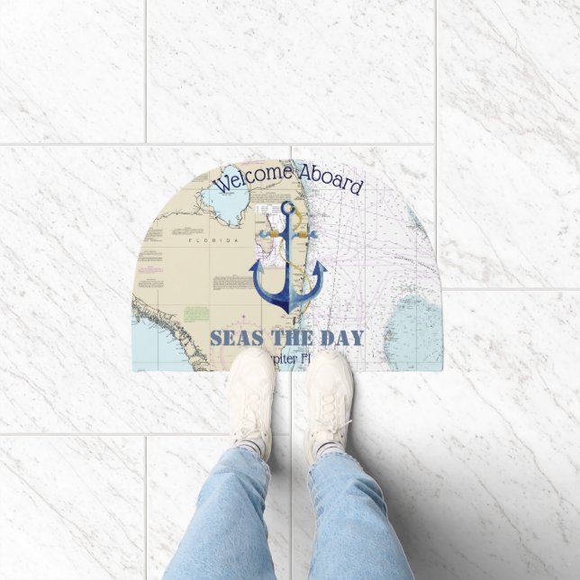 Boat Name Welcome Aboard Anchor Nautical South FL Doormat (Indoor)