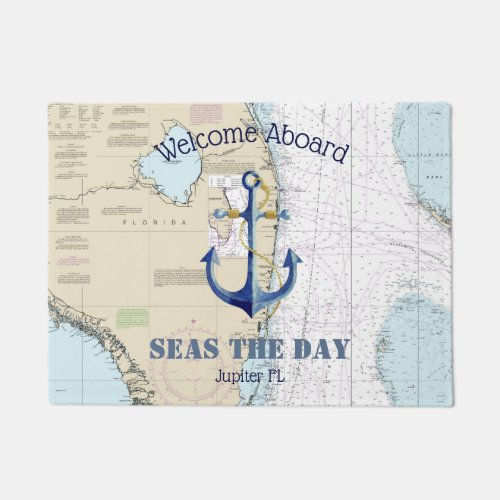Boat Name Welcome Aboard Anchor Nautical South FL Doormat