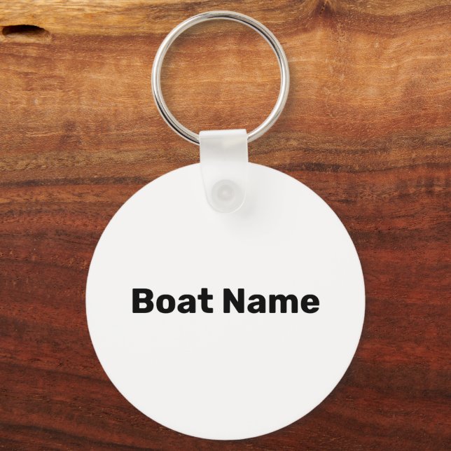 Boat Name White and Black Text Template Keychain (Front)