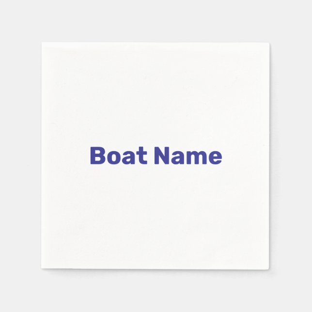 Boat Name White and Blue Text Template Napkins (Front)