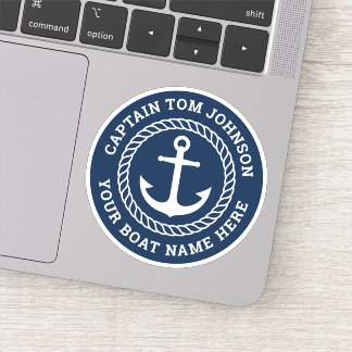 Boat name with anchor dark blue captain sticker