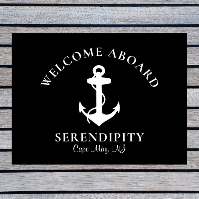 Boat Nautical Anchor Black Custom Welcome Aboard Doormat