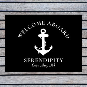 Boat Nautical Anchor Black Custom Welcome Aboard Doormat