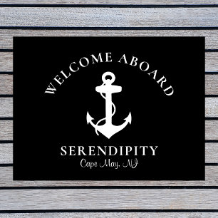 Boat Nautical Anchor Black Custom Welcome Aboard Doormat