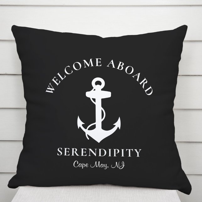 Boat Nautical Anchor Black Outdoor Pillow (Creator Uploaded)