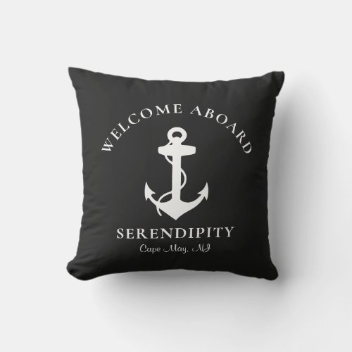 Boat Nautical Anchor Black Outdoor Pillow