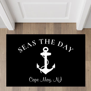 Boat Nautical Anchor Black Outdoor Rug