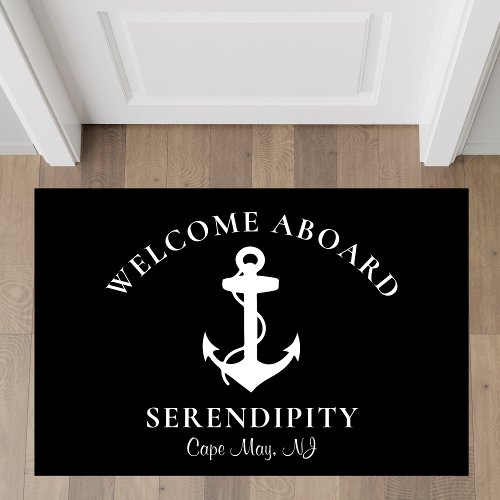 Boat Nautical Anchor Black Outdoor Rug