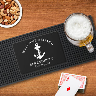 Boat Nautical Anchor Black Welcome Aboard Bar Mat