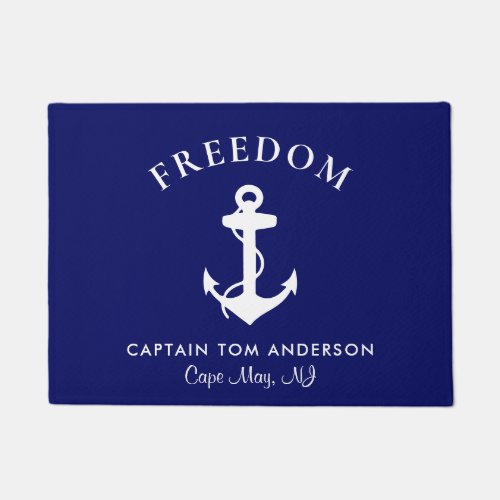 Boat Nautical Anchor Blue Captain Family Monogram Doormat