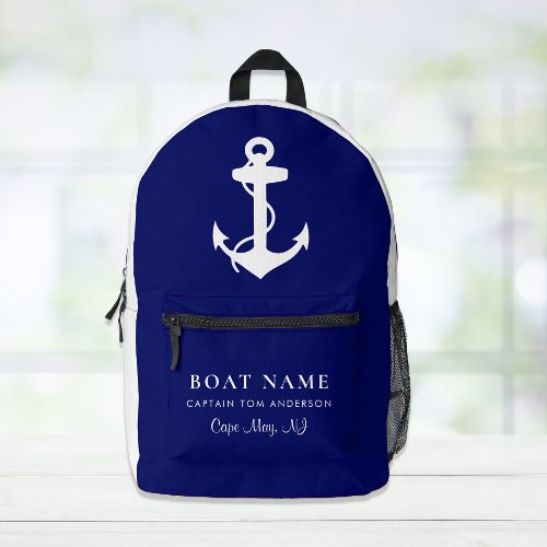 Boat Nautical Anchor Captain Family Name Navy Blue Printed Backpack