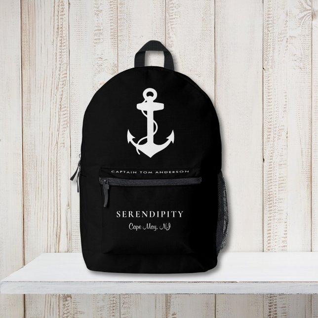 Boat Nautical Anchor Captains Black Printed Backpack (Creator Uploaded)